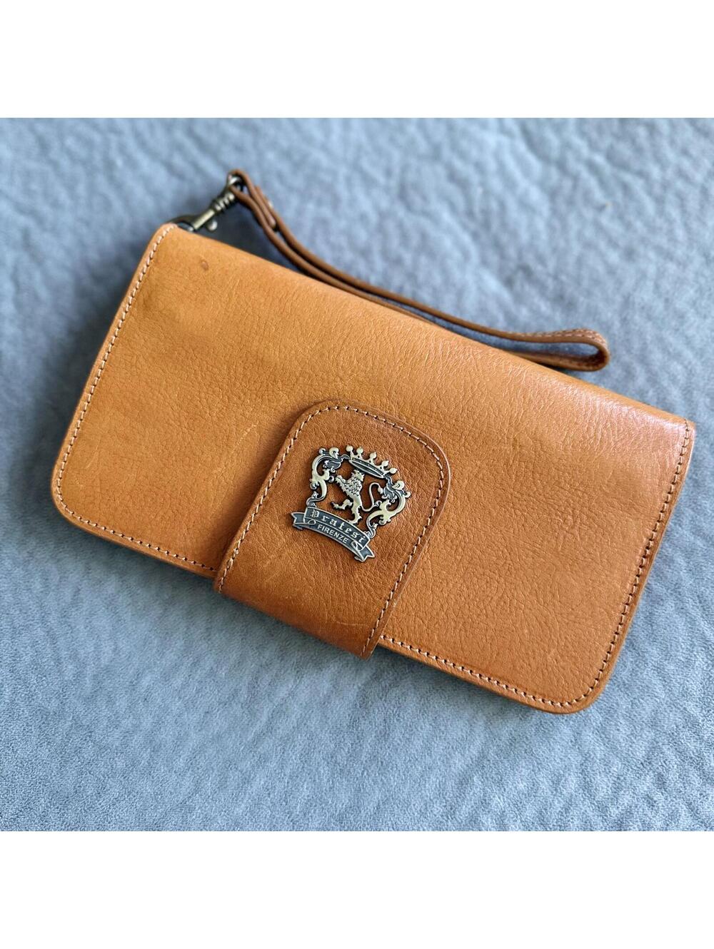 Vintage Pratesi Firenze Wallet Brown Leather Snap Closure Clutch Wristlet Italy